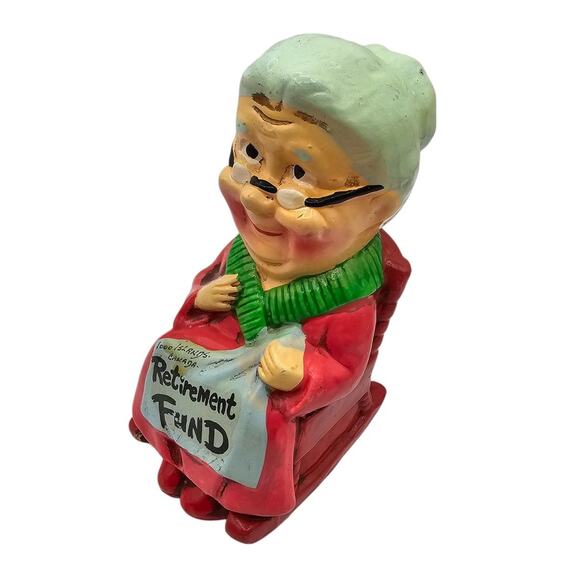 Vintage 1970s Hand painted Piggy Bank Retirement Fund Grandma Funny - Picture 1 of 5